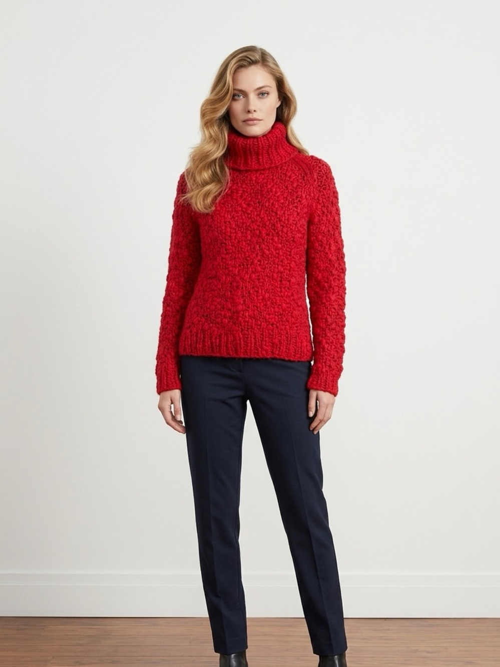 NWT Chelsea & Theodore Vibrant Red Textured Bubble Knit Cowl Neck Sweater Women’